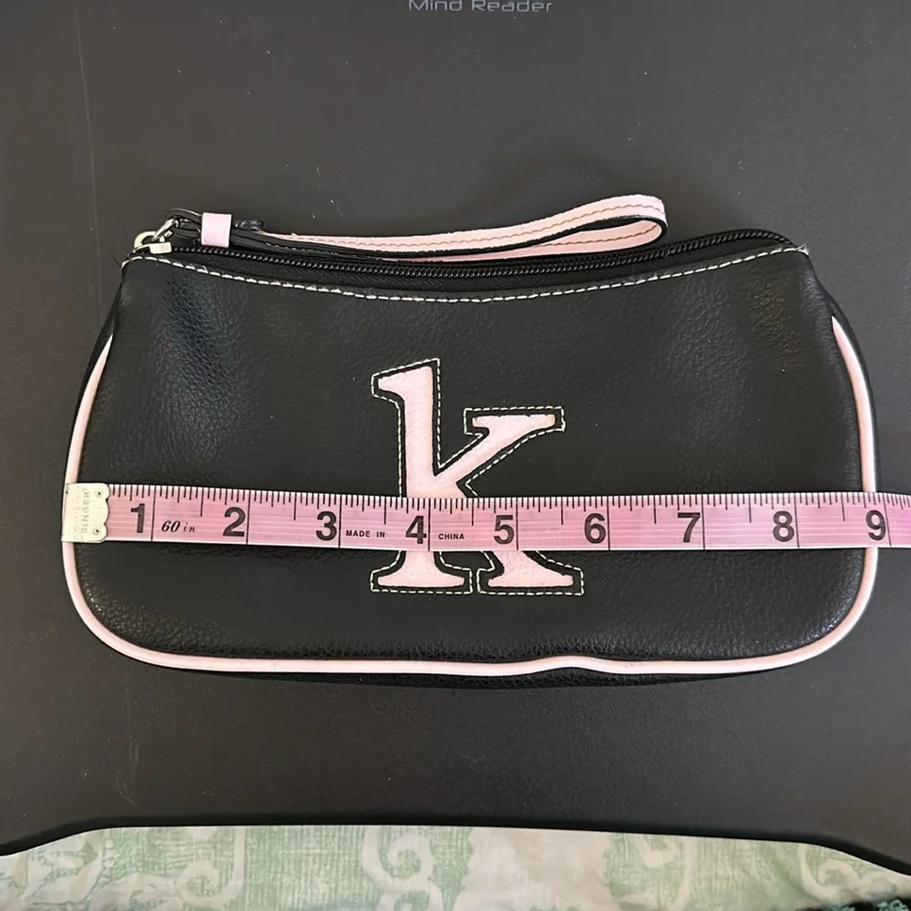 “K” initial black & pink wristlet, makeup, toiletry, cosmetic bag - Picture 3 of 8